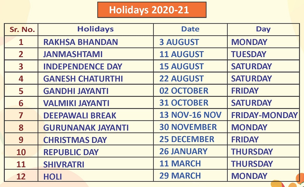 List of Holidays